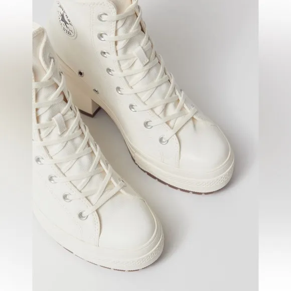 Converse Chuck 70 De Luxe Heeled Sneakers Shoes Lace Up Chunky Platform Egret