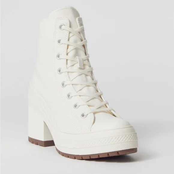 Converse Chuck 70 De Luxe Heeled Sneakers Shoes Lace Up Chunky Platform Egret