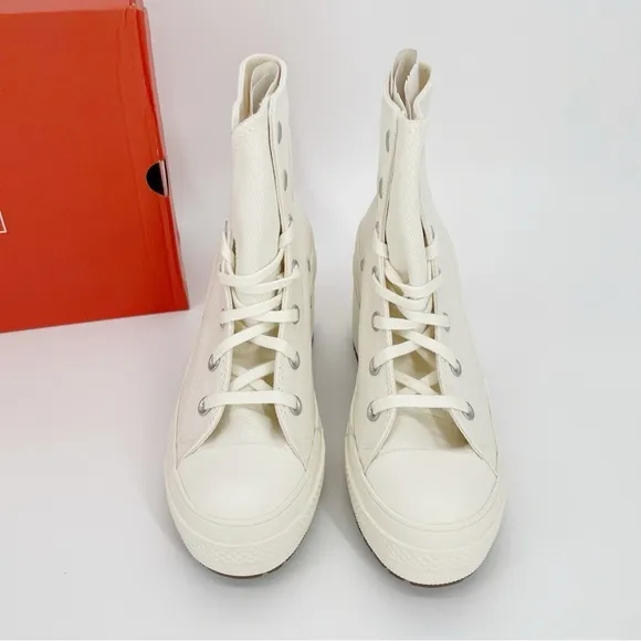 Converse Chuck 70 De Luxe Heeled Sneakers Shoes Lace Up Chunky Platform Egret