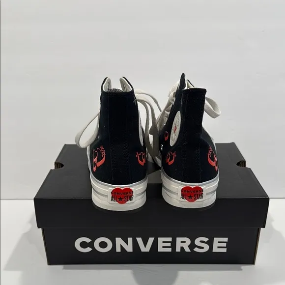 Converse Girls Kids Black High-Top Hearts Sneakers US Size 4