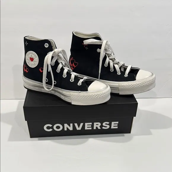 Converse Girls Kids Black High-Top Hearts Sneakers US Size 4