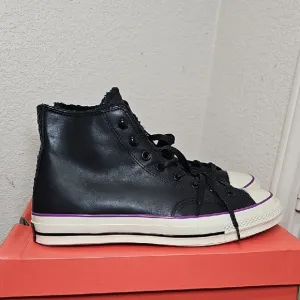 Converse Leather Black and White High-Top Sneakers
