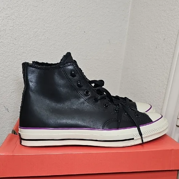 Converse Leather Black and White High-Top Sneakers