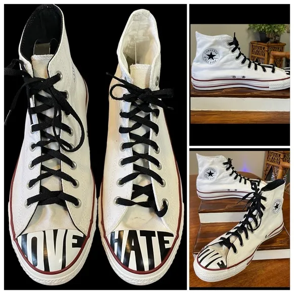 Converse Rare Love Hate High-Top Sneakers White and Black Men’s 11 Women’s 13
