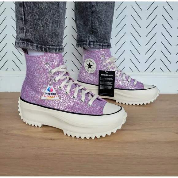 ⭐Converse Run Star Hike Hi Women Shoes Size 6.5 Purple Glitter Platform A10096C
