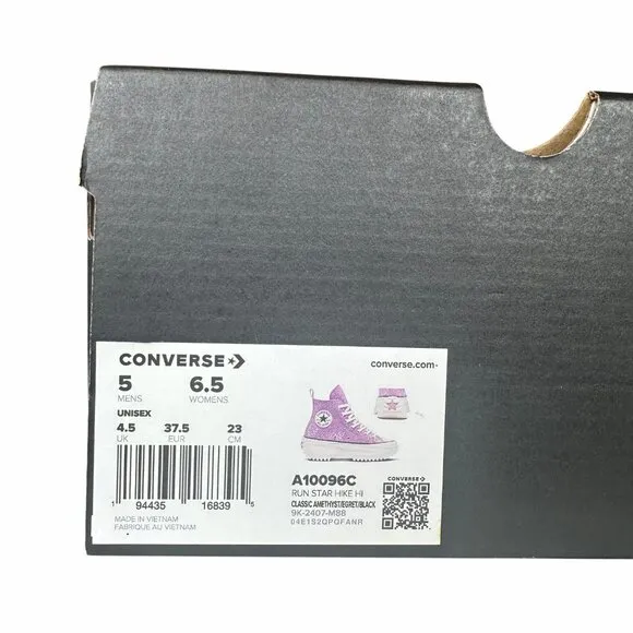 ⭐Converse Run Star Hike Hi Women Shoes Size 6.5 Purple Glitter Platform A10096C