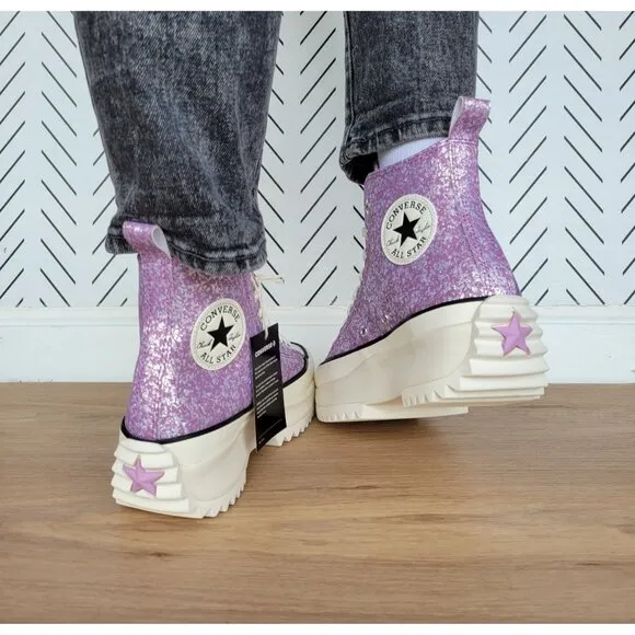 ⭐Converse Run Star Hike Hi Women Shoes Size 6.5 Purple Glitter Platform A10096C