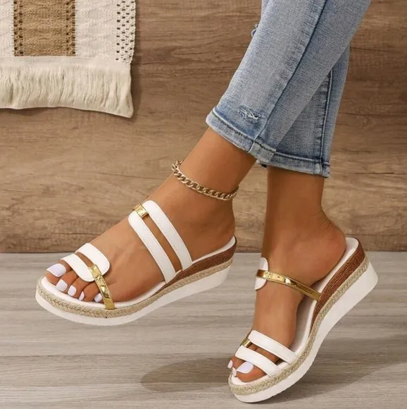 COPY - White Cross-Border Round Toe Open Toe Contrast Platform Wedge sandals