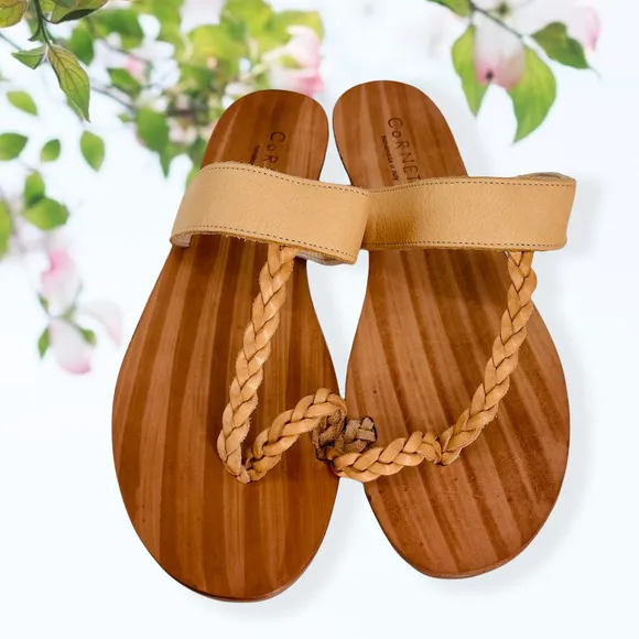 CORNETTI Tan Leather Sandals with braided detail - Size 44