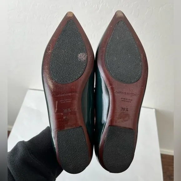 Costume National Emerald Green Pointed Toe Leather Flats