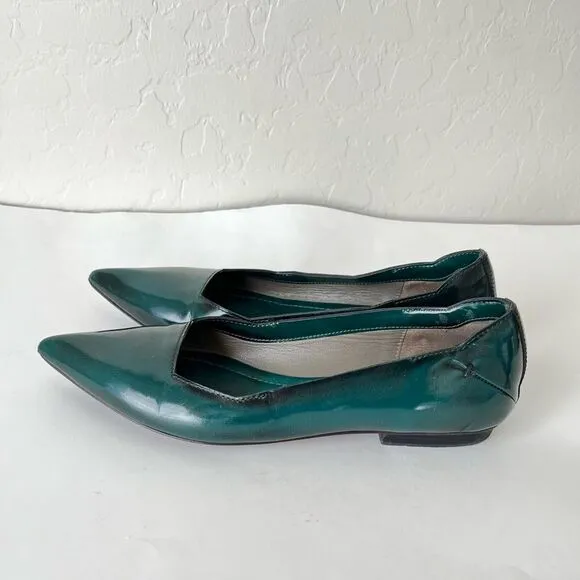Costume National Emerald Green Pointed Toe Leather Flats