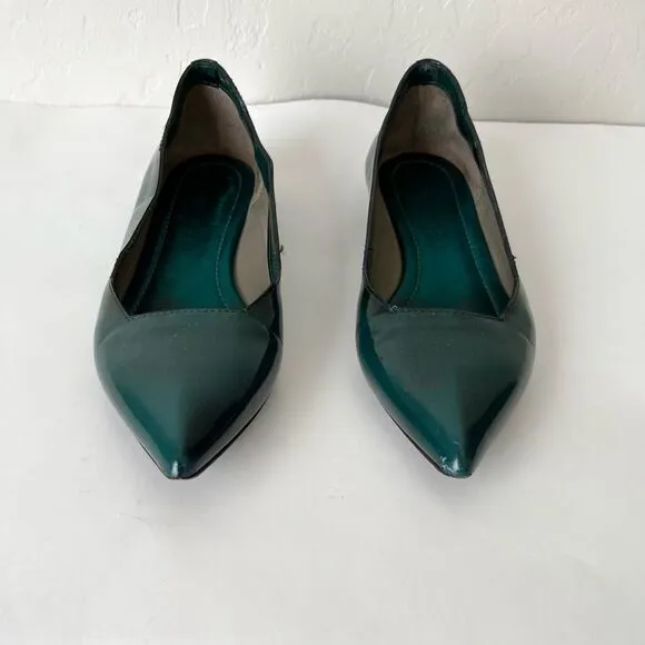Costume National Emerald Green Pointed Toe Leather Flats