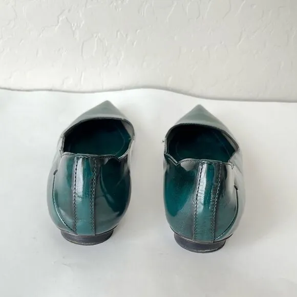 Costume National Emerald Green Pointed Toe Leather Flats