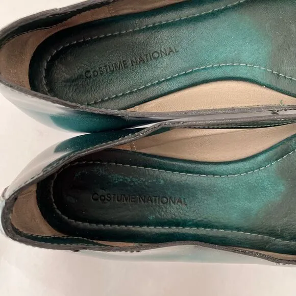 Costume National Emerald Green Pointed Toe Leather Flats
