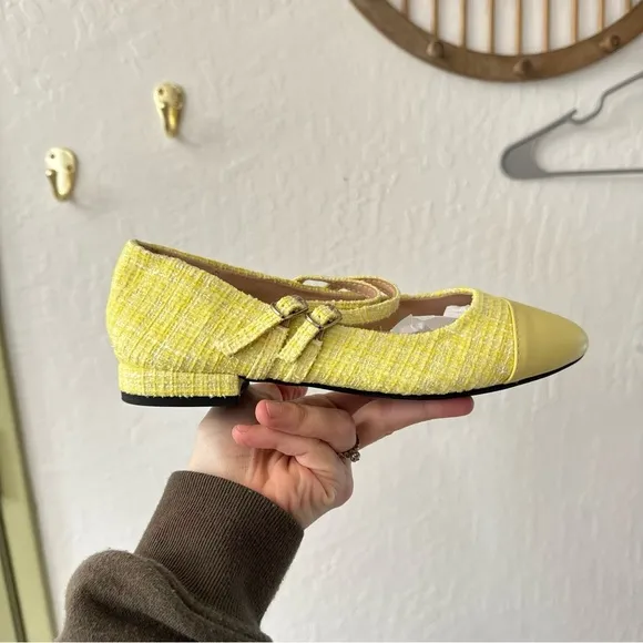 C.Paravano Mary Jane Tweed Texture Yellow Ballet Flats EU 37