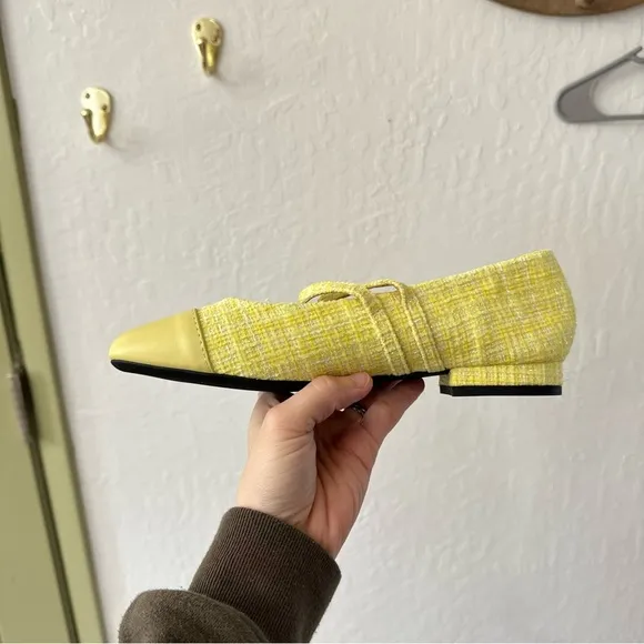 C.Paravano Mary Jane Tweed Texture Yellow Ballet Flats EU 37