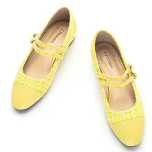 C.Paravano Mary Jane Tweed Texture Yellow Ballet Flats EU 37