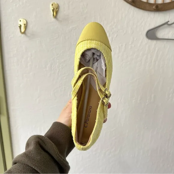 C.Paravano Mary Jane Tweed Texture Yellow Ballet Flats EU 37