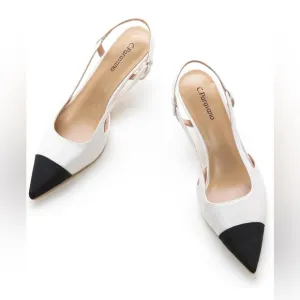 C.Paravano Pointed Toe Slingback Comfort Heeled Sandals Slip-On Flats