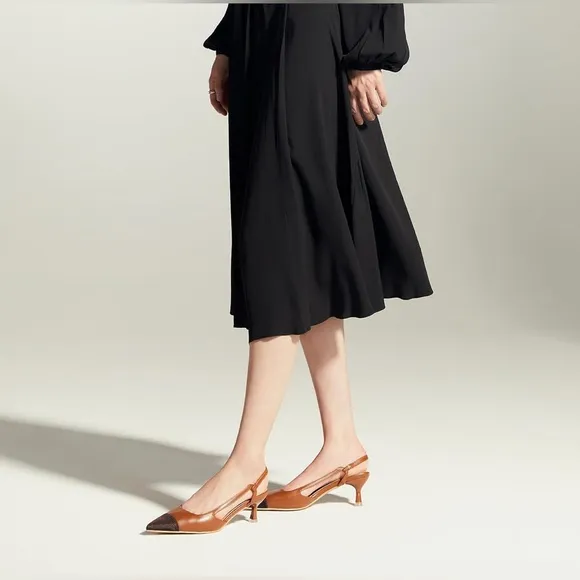 C.Paravano Pointed Toe Slingback Comfort Heeled Sandals Slip-On Flats
