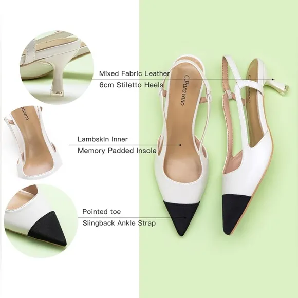 C.Paravano Pointed Toe Slingback Comfort Heeled Sandals Slip-On Flats