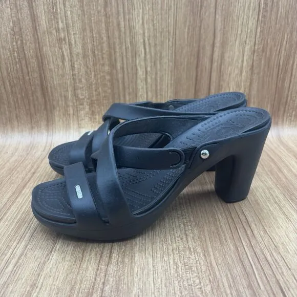 Crocs Cyprus IV Sandals Black Strappy Heel Platform Rubber Shoes Women’s Size 10