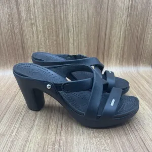 Crocs Cyprus IV Sandals Black Strappy Heel Platform Rubber Shoes Women’s Size 10