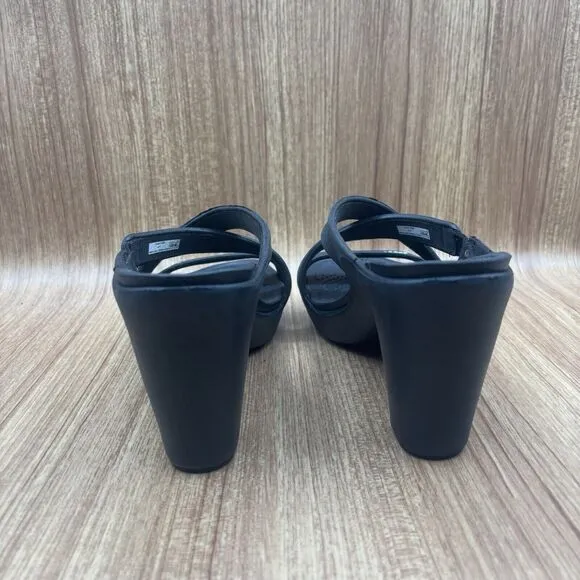 Crocs Cyprus IV Sandals Black Strappy Heel Platform Rubber Shoes Women’s Size 10