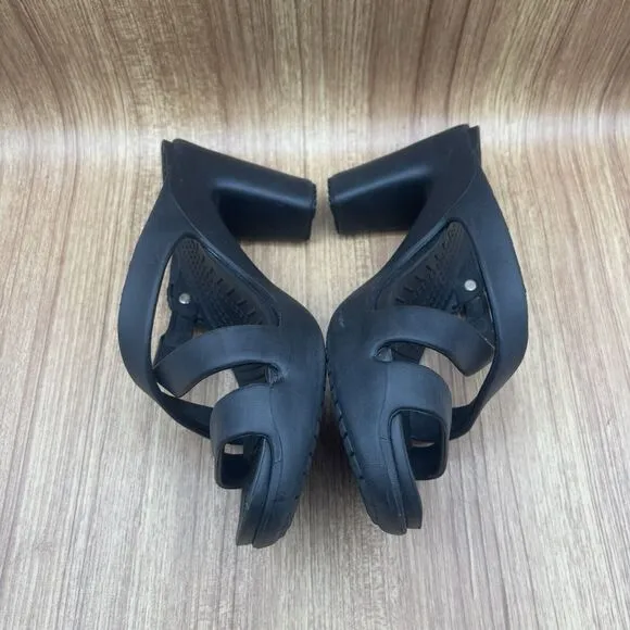 Crocs Cyprus IV Sandals Black Strappy Heel Platform Rubber Shoes Women’s Size 10
