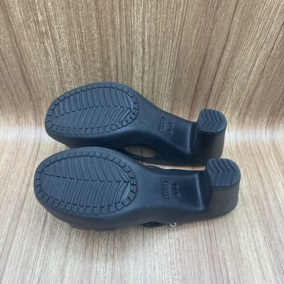 Crocs Cyprus IV Sandals Black Strappy Heel Platform Rubber Shoes Women’s Size 10