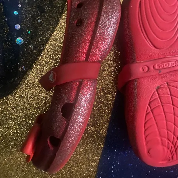 CROCS RED SHIMMERY MARY JANE BALLET Flats 8 ADORABLE WHIMSICAL DREAMY GR8UC