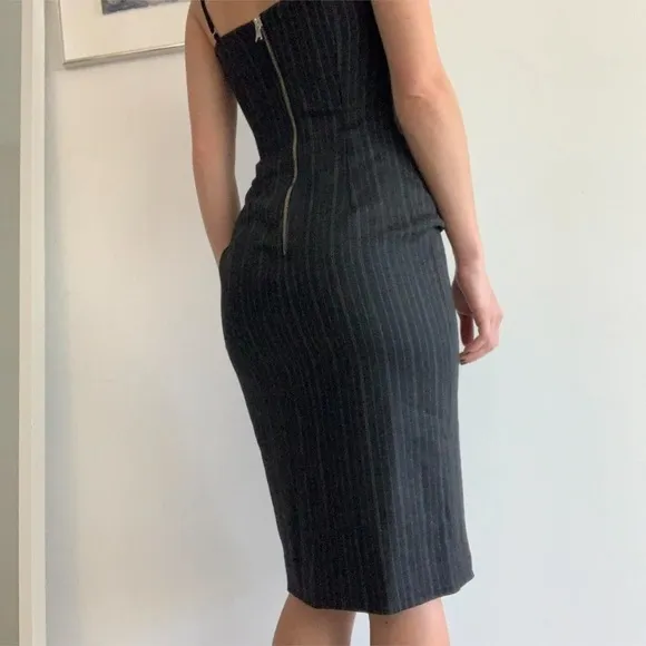 D&amp;G Grey Pinstripe Gabardine Draped Detail Strapless Mini Dress size S-XS