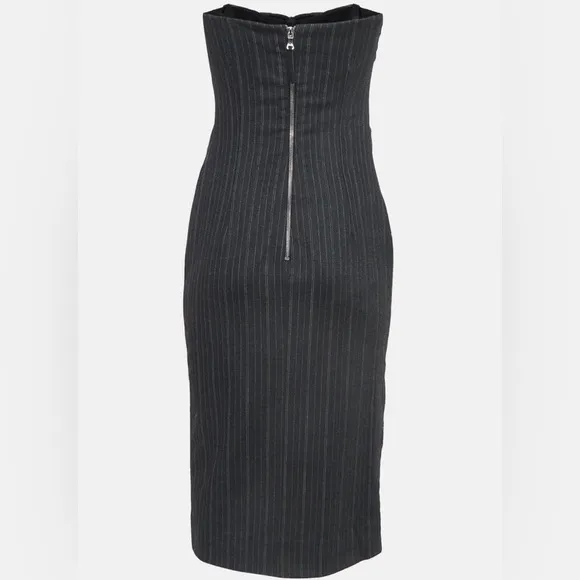 D&amp;G Grey Pinstripe Gabardine Draped Detail Strapless Mini Dress size S-XS