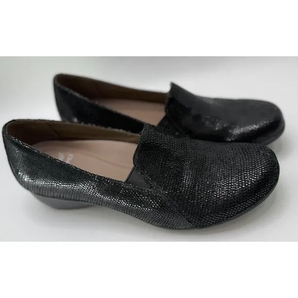 Dansko Loafers Slip Ons Farah Leather Lizard Reptile Embossed Comfort Black 39