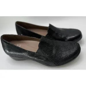 Dansko Loafers Slip Ons Farah Leather Lizard Reptile Embossed Comfort Black 39