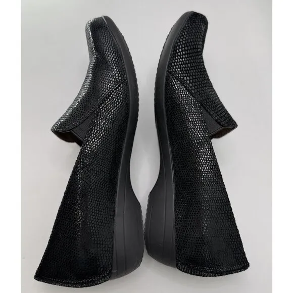 Dansko Loafers Slip Ons Farah Leather Lizard Reptile Embossed Comfort Black 39