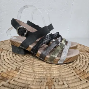Dansko Metallic Black Silver Bronze Strappy Sandals 11-11.5