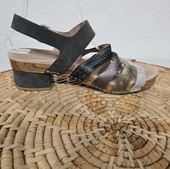 Dansko Metallic Black Silver Bronze Strappy Sandals 11-11.5