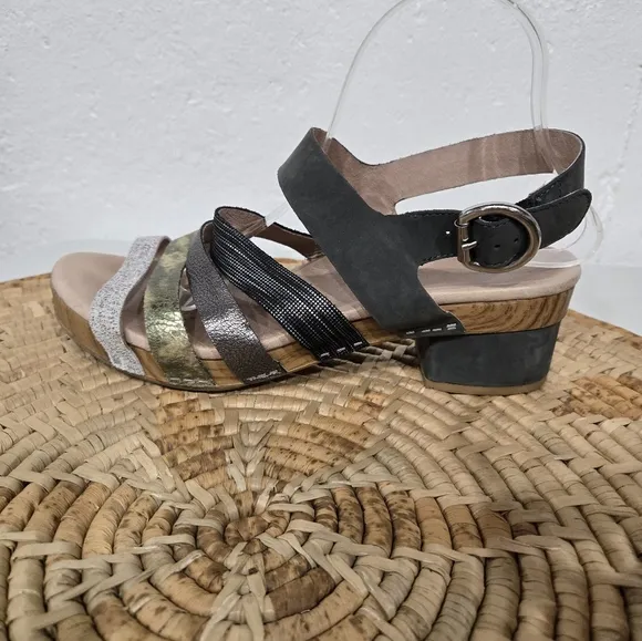 Dansko Metallic Black Silver Bronze Strappy Sandals 11-11.5
