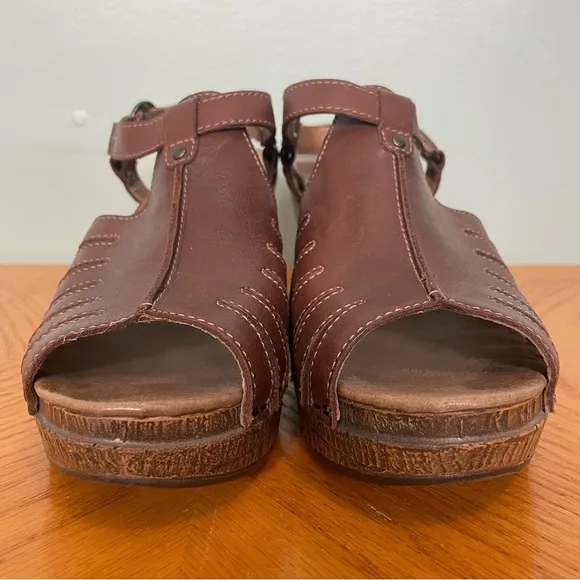 Dansko Randy Slingback Clogs Platform Sandals Strappy Brown Leather Size 39