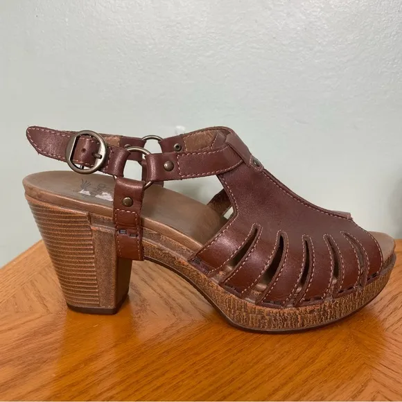 Dansko Randy Slingback Clogs Platform Sandals Strappy Brown Leather Size 39