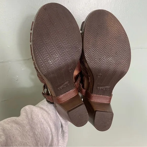 Dansko Randy Slingback Clogs Platform Sandals Strappy Brown Leather Size 39