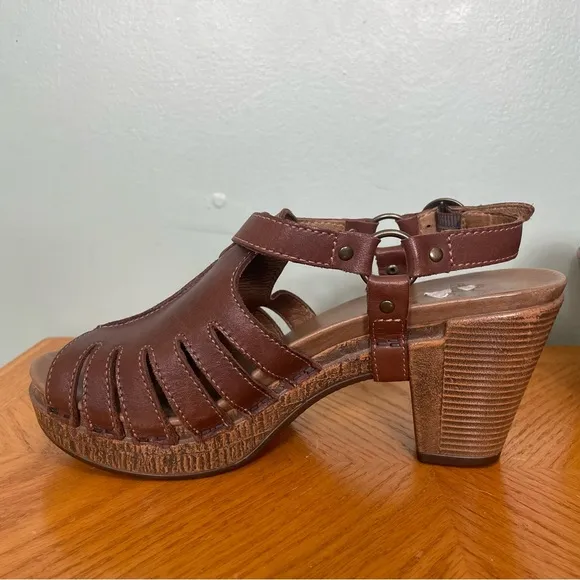 Dansko Randy Slingback Clogs Platform Sandals Strappy Brown Leather Size 39