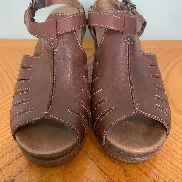 Dansko Randy Slingback Clogs Platform Sandals Strappy Brown Leather Size 39
