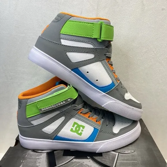 DC Pure HIGH-TOP EV Elastic Lace Sneakers Youth Sz 4.5 White/Grey ADBS300324 New