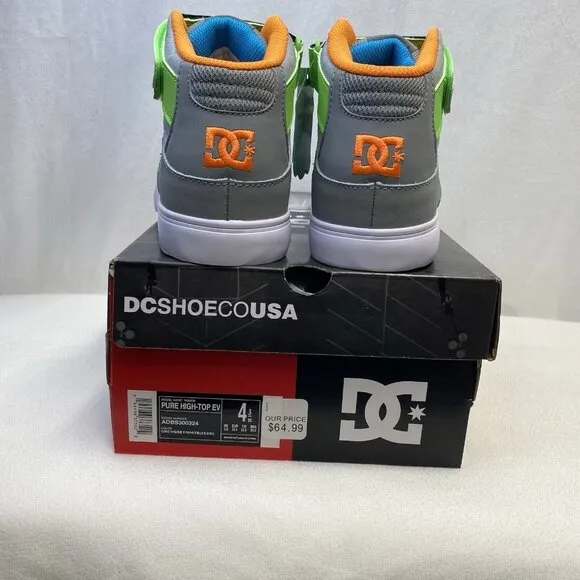DC Pure HIGH-TOP EV Elastic Lace Sneakers Youth Sz 4.5 White/Grey ADBS300324 New