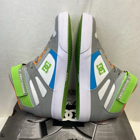 DC Pure HIGH-TOP EV Elastic Lace Sneakers Youth Sz 4.5 White/Grey ADBS300324 New