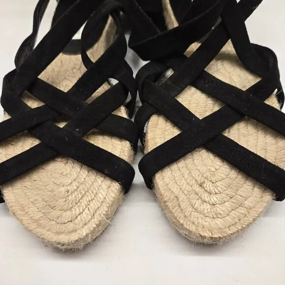 Diane von Furstenberg Bastia Black Suede LaceUp Gladiator Espadrilles EU 37 US 7
