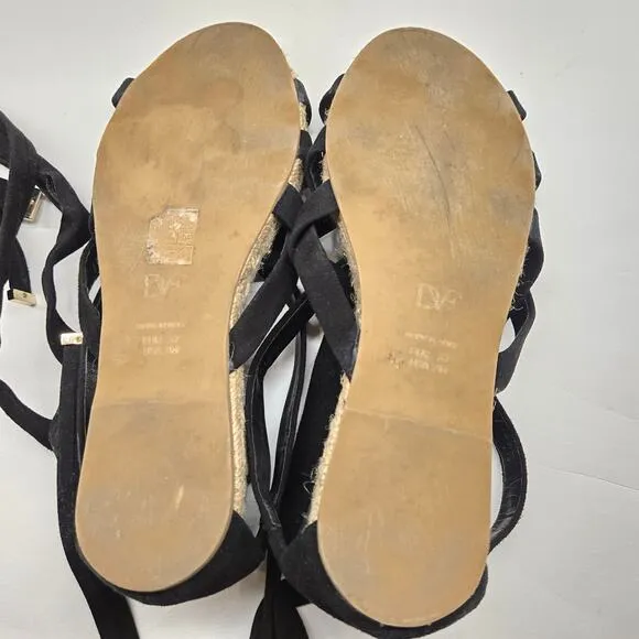 Diane von Furstenberg Bastia Black Suede LaceUp Gladiator Espadrilles EU 37 US 7