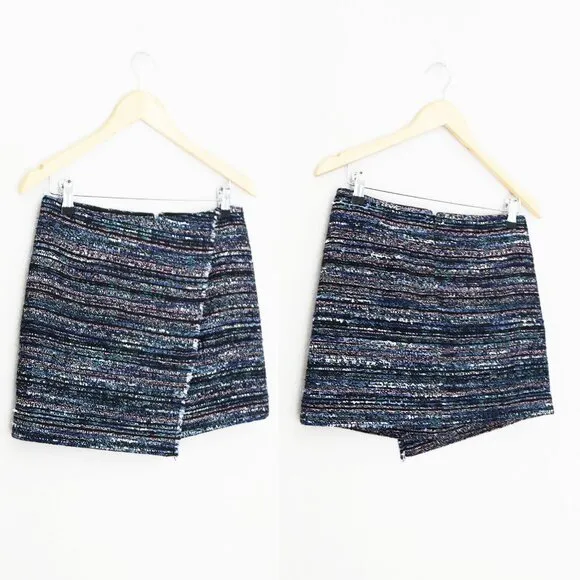 Diane Von Furstenberg DVF Austyn Black Indigo Camellia Tweed Faux Wrap Skirt 2